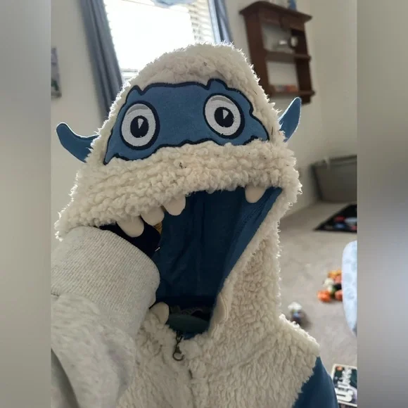 Cat & Jack hoodie Sherpa sz 6-7 blue monster full zip up sweatshirt fall winter - Picture 2 of 14
